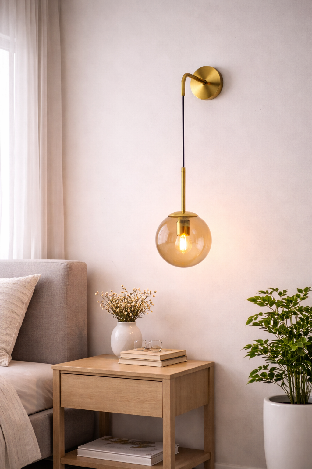 Nordic Glass Ball Wall Sconce LED Bedside Living Room Corridor Stair Light