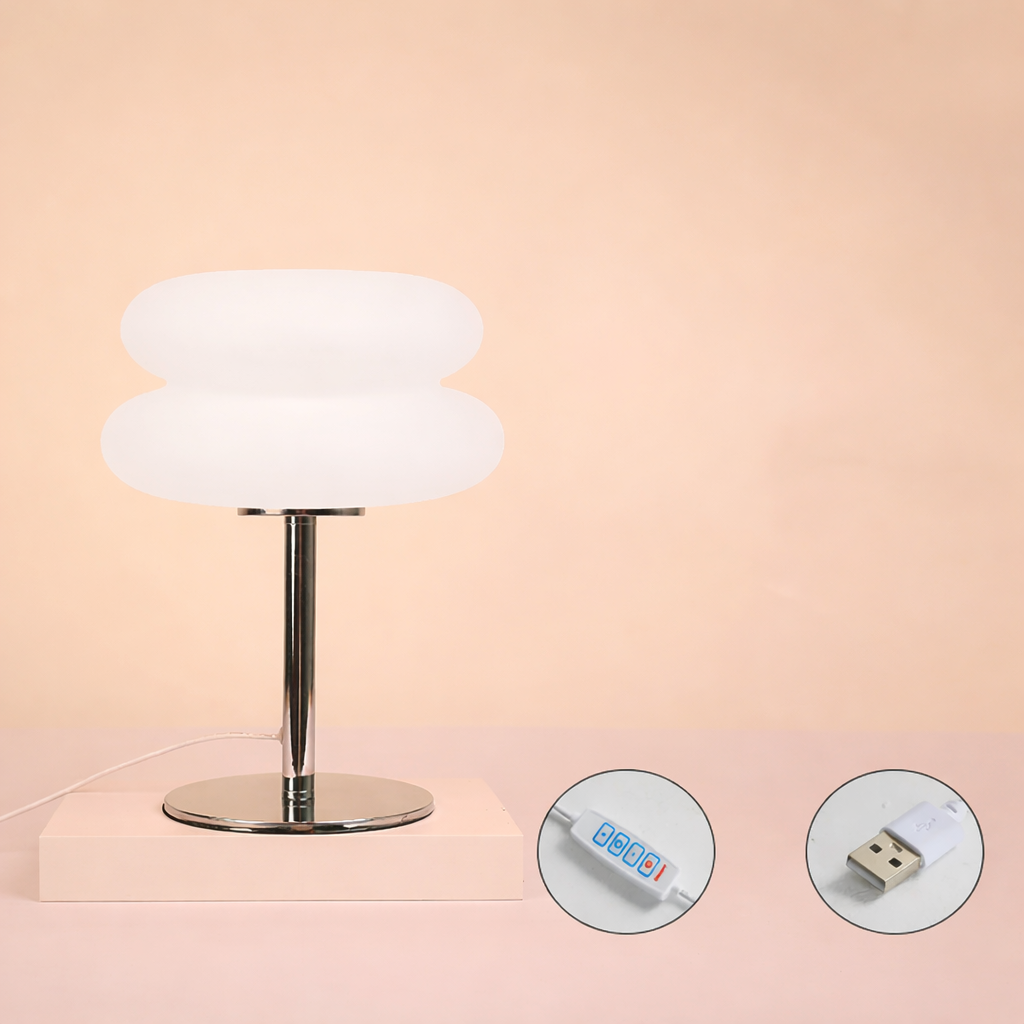 Creamy Style Bedside Table Lamp USB Plug 3 Color Dimmable Living Room Light