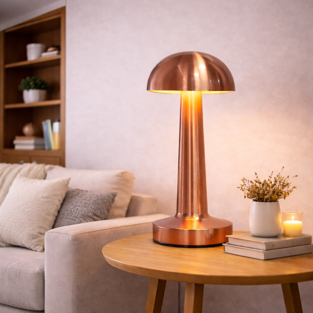 Retro LED Mushroom Table Lamp USB Rechargeable Dimmable Bedside Desk Light