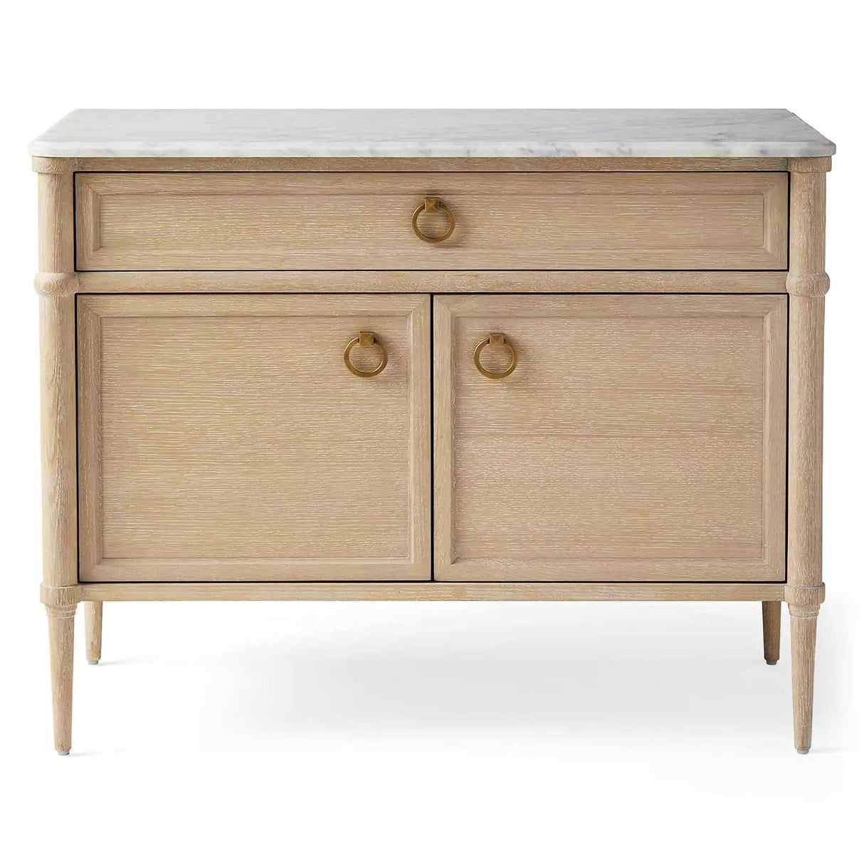 36" Oak Veneer Sideboard with Carrara Marble Top & Brass Pulls