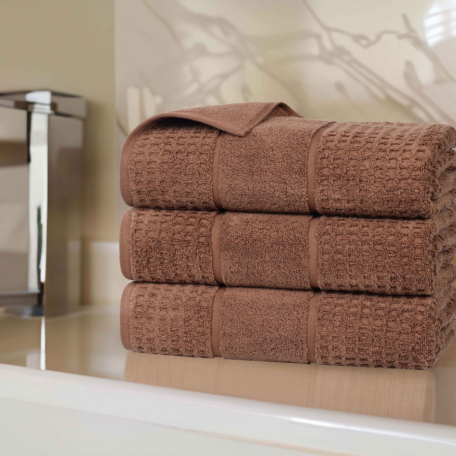 Napa Zero Twist Cotton Solid Waffle Honeycomb Bath Towel Set of 3 - Bath Towel by Superior Brand