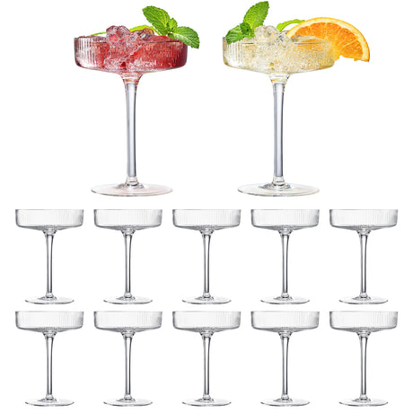 Como-Ribbed-Champagne-Coupe-Cocktail-Glassware,-Set-of-12-Champagne-Glasses