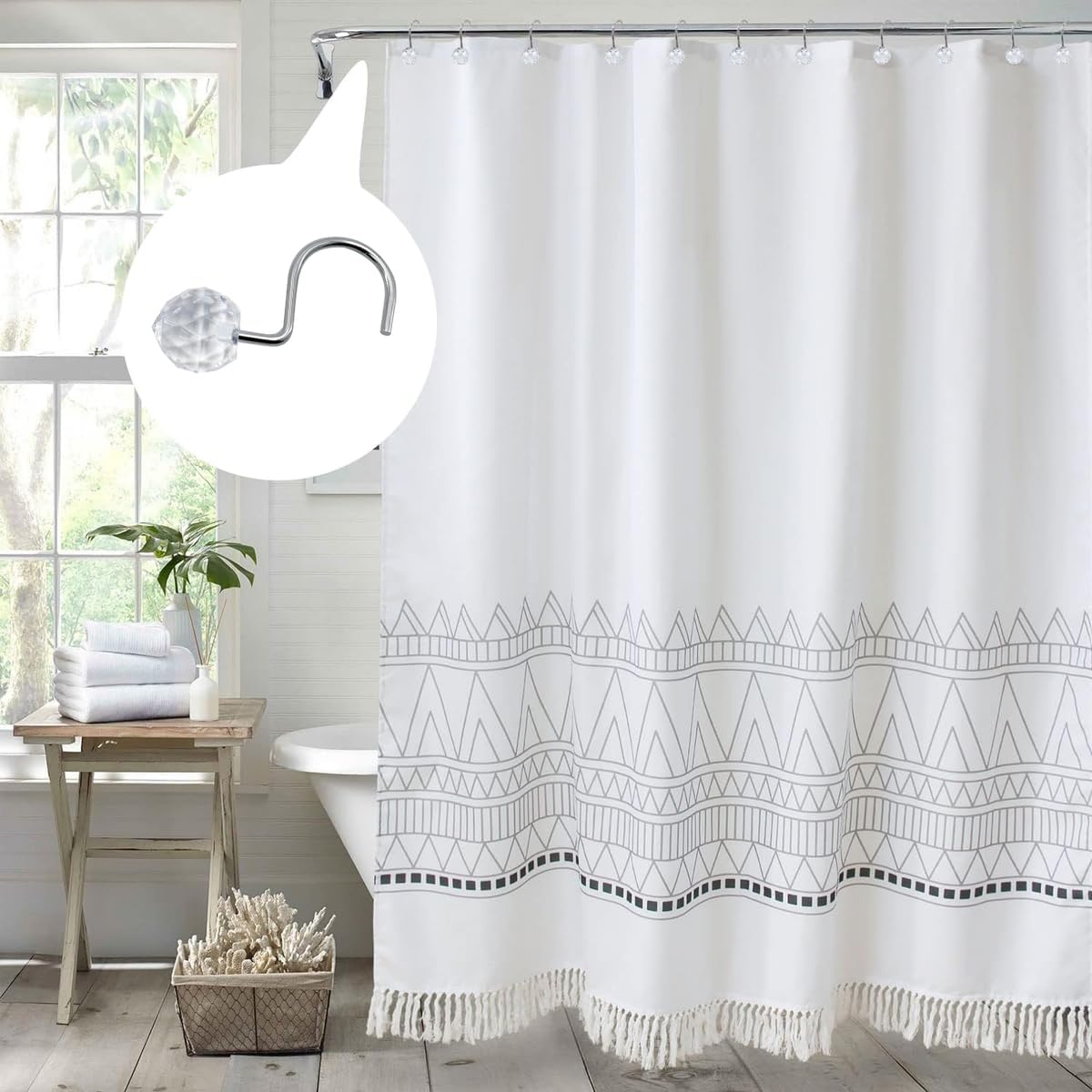 Set of 12 Rust Resistant Shower Curtain Hooks - 6 Designs