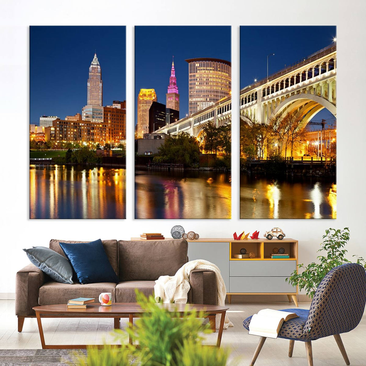 Cleveland City Lights Night Skyline Cityscape View Wall Art