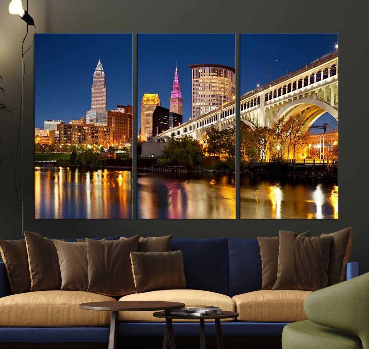 Cleveland City Lights Night Skyline Cityscape View Wall Art
