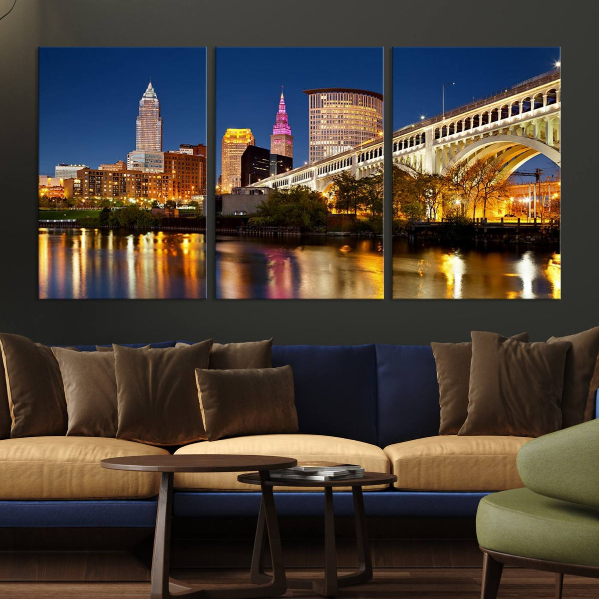 Cleveland City Lights Night Skyline Cityscape View Wall Art