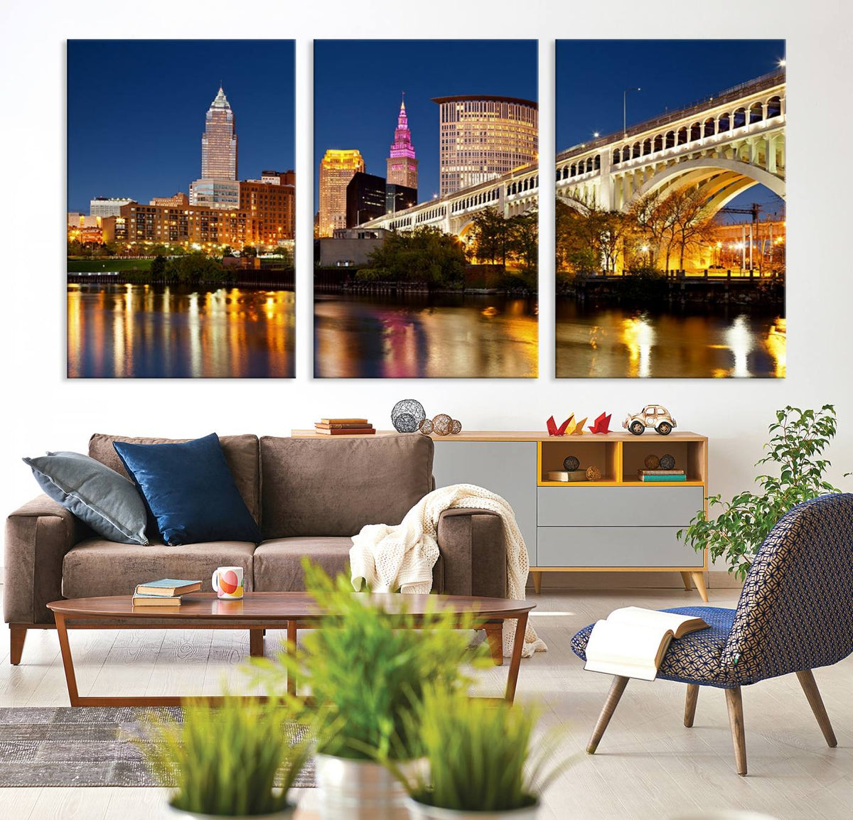 Cleveland City Lights Night Skyline Cityscape View Wall Art