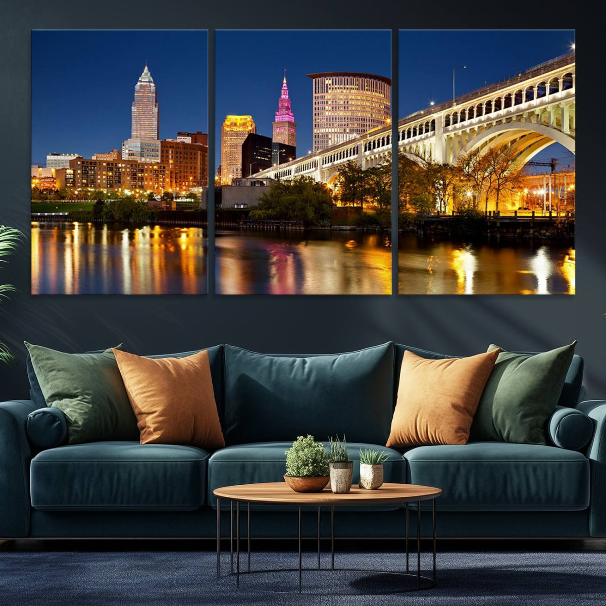 Cleveland City Lights Night Skyline Cityscape View Wall Art