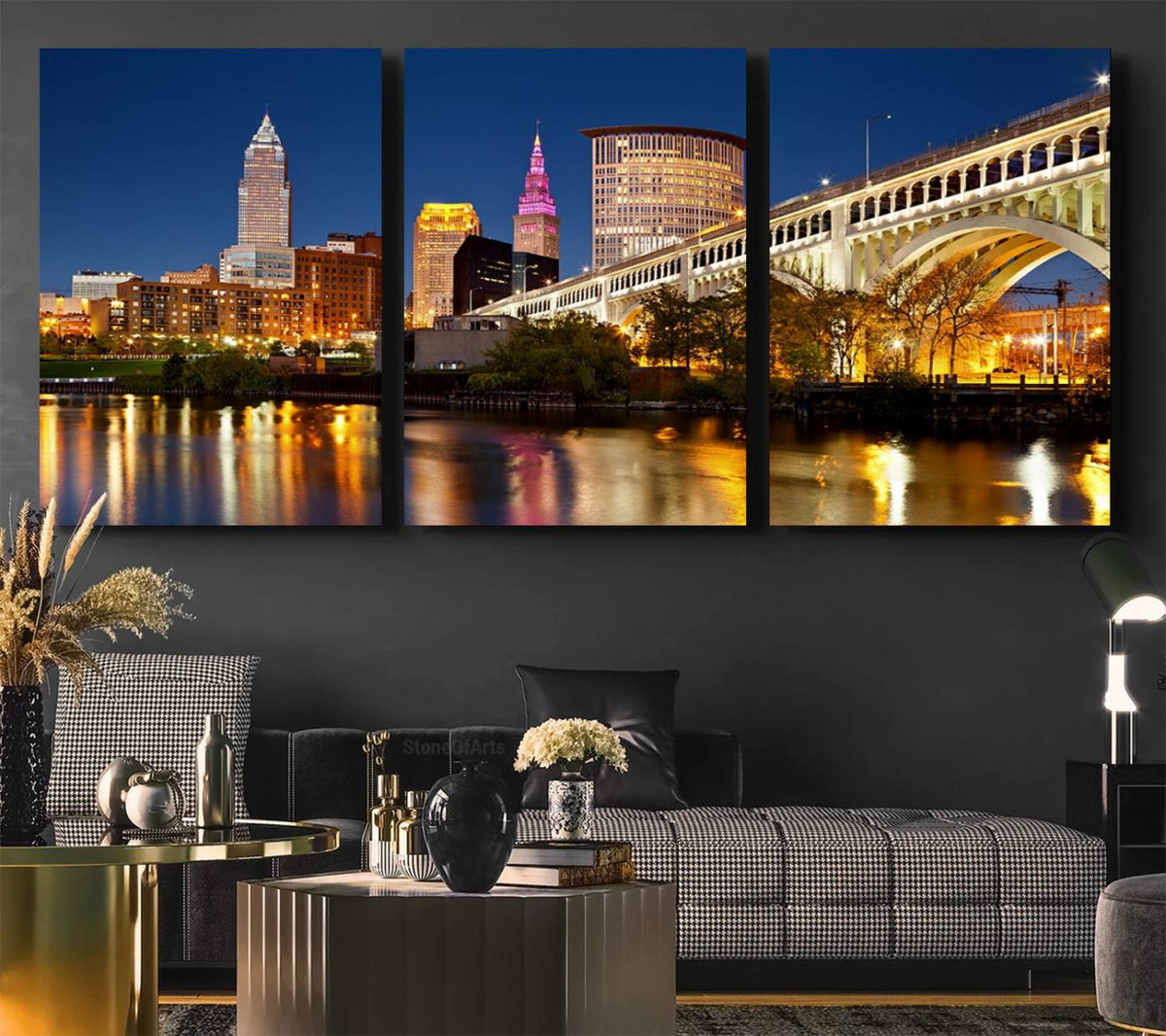 Cleveland City Lights Night Skyline Cityscape View Wall Art