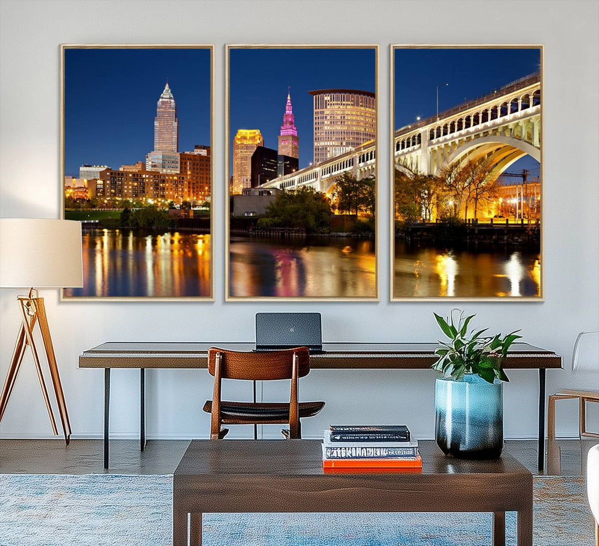 Cleveland City Lights Night Skyline Cityscape View Wall Art