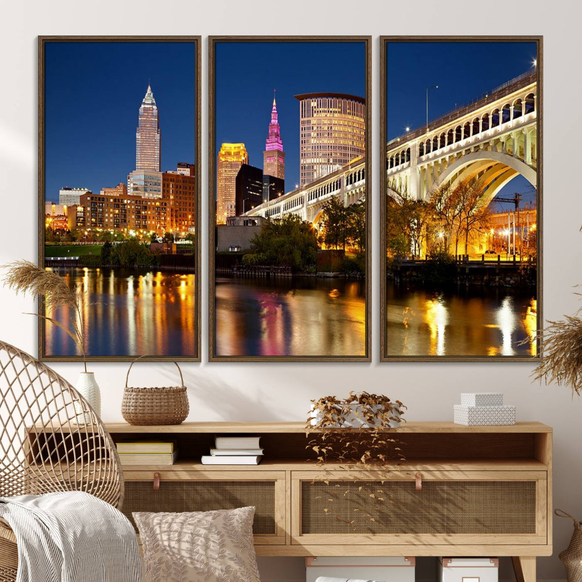 Cleveland City Lights Night Skyline Cityscape View Wall Art