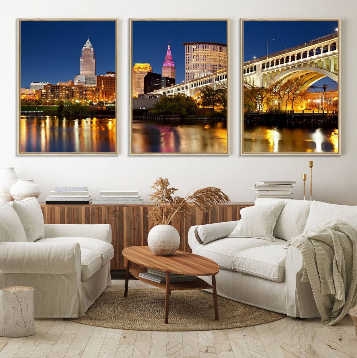 Cleveland City Lights Night Skyline Cityscape View Wall Art