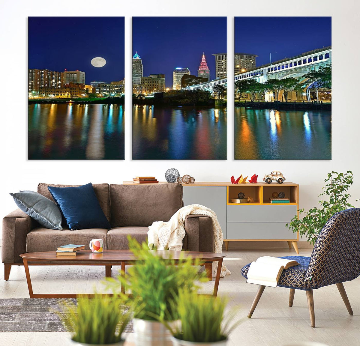 Cleveland City Lights Night Skyline Wall Art Cityscape