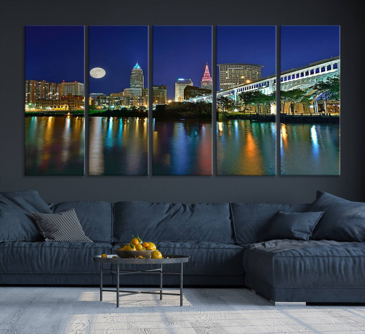 Cleveland City Lights Night Skyline Wall Art Cityscape