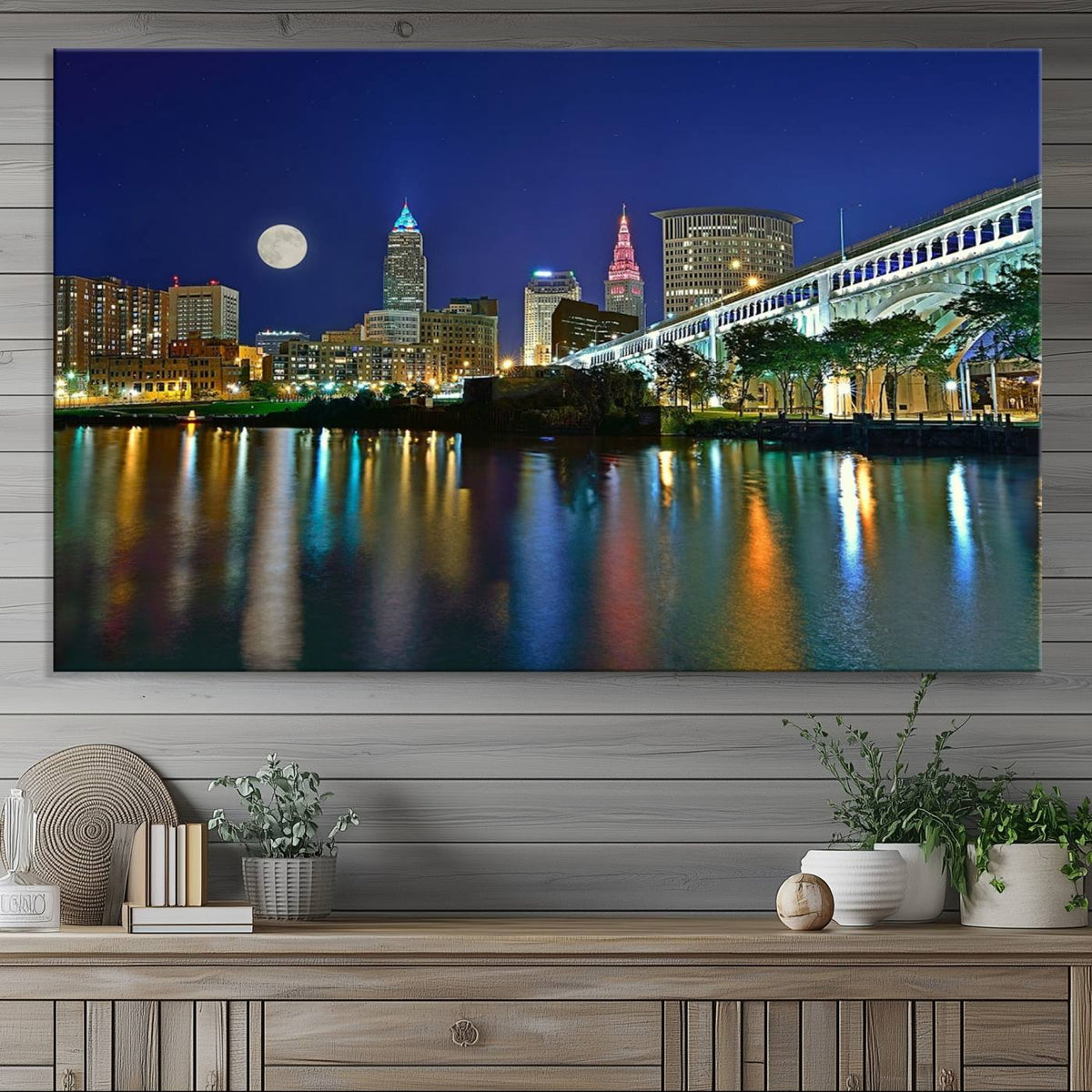 Cleveland City Lights Night Skyline Wall Art Cityscape