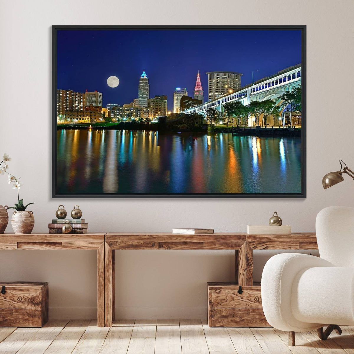 Cleveland City Lights Night Skyline Wall Art Cityscape