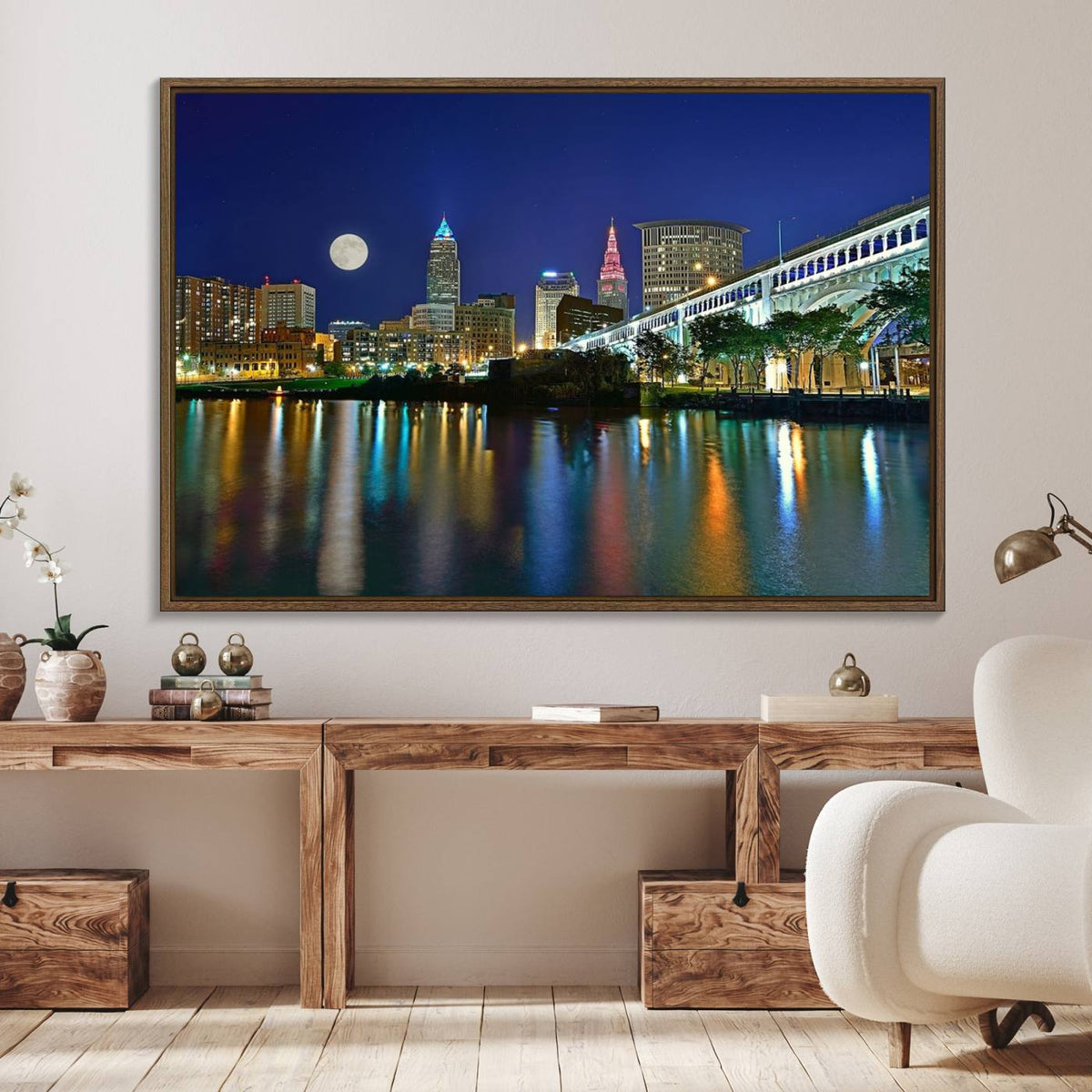Cleveland City Lights Night Skyline Wall Art Cityscape