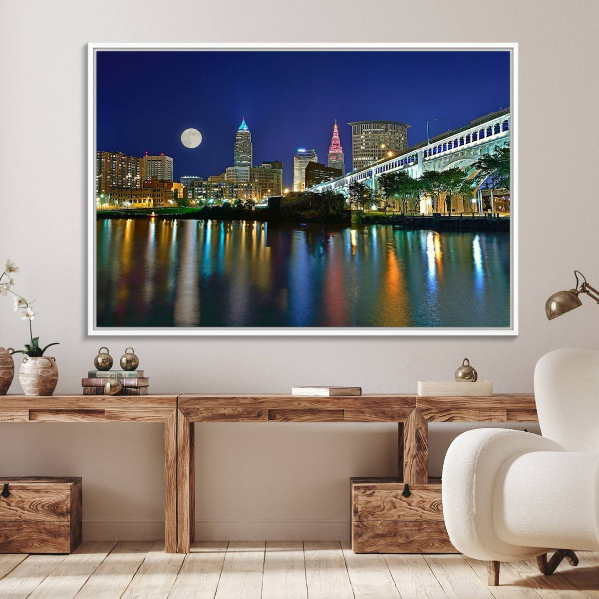 Cleveland City Lights Night Skyline Wall Art Cityscape