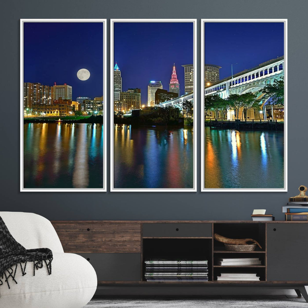 Cleveland City Lights Night Skyline Wall Art Cityscape