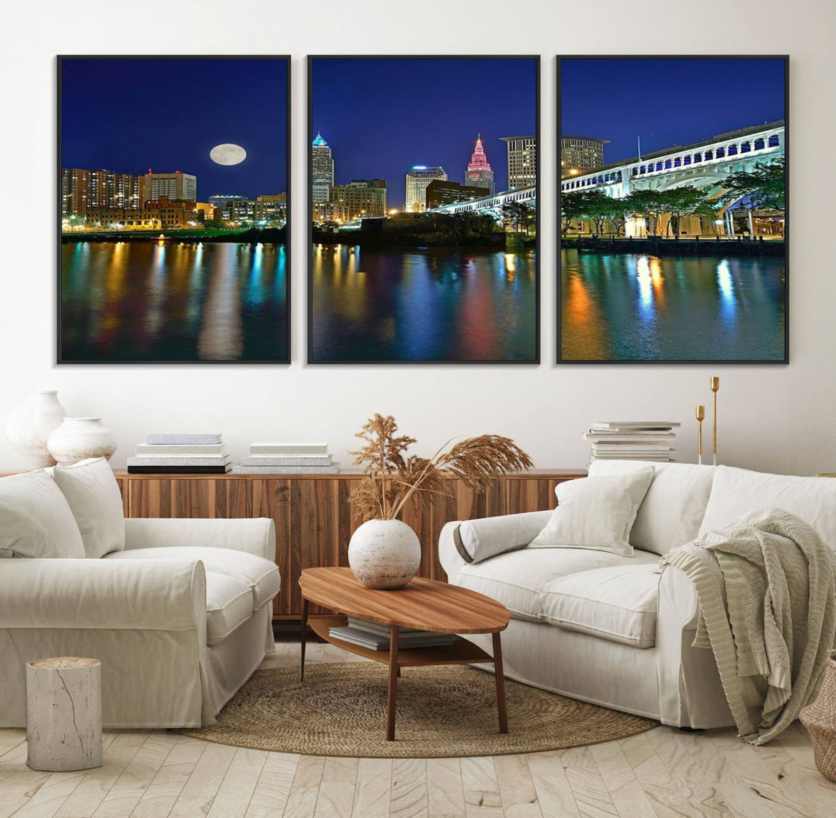 Cleveland City Lights Night Skyline Wall Art Cityscape