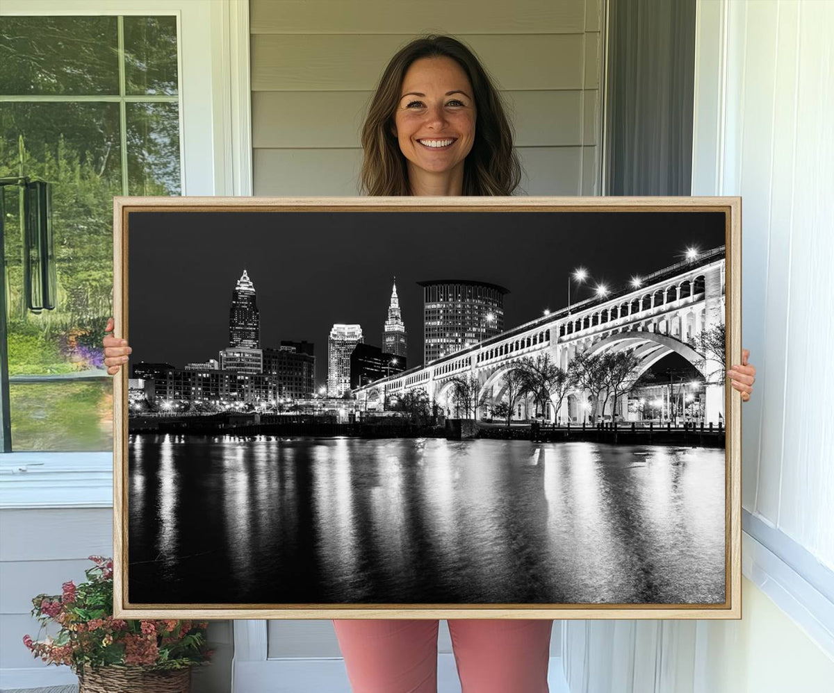 Cleveland Night Skyline Wall Art City Cityscape Canvas Print