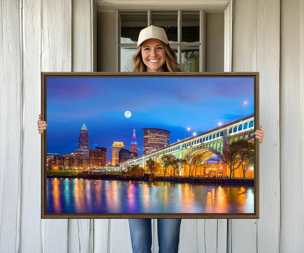 Cleveland Night Skyline Wall Art City Cityscape Canvas Print
