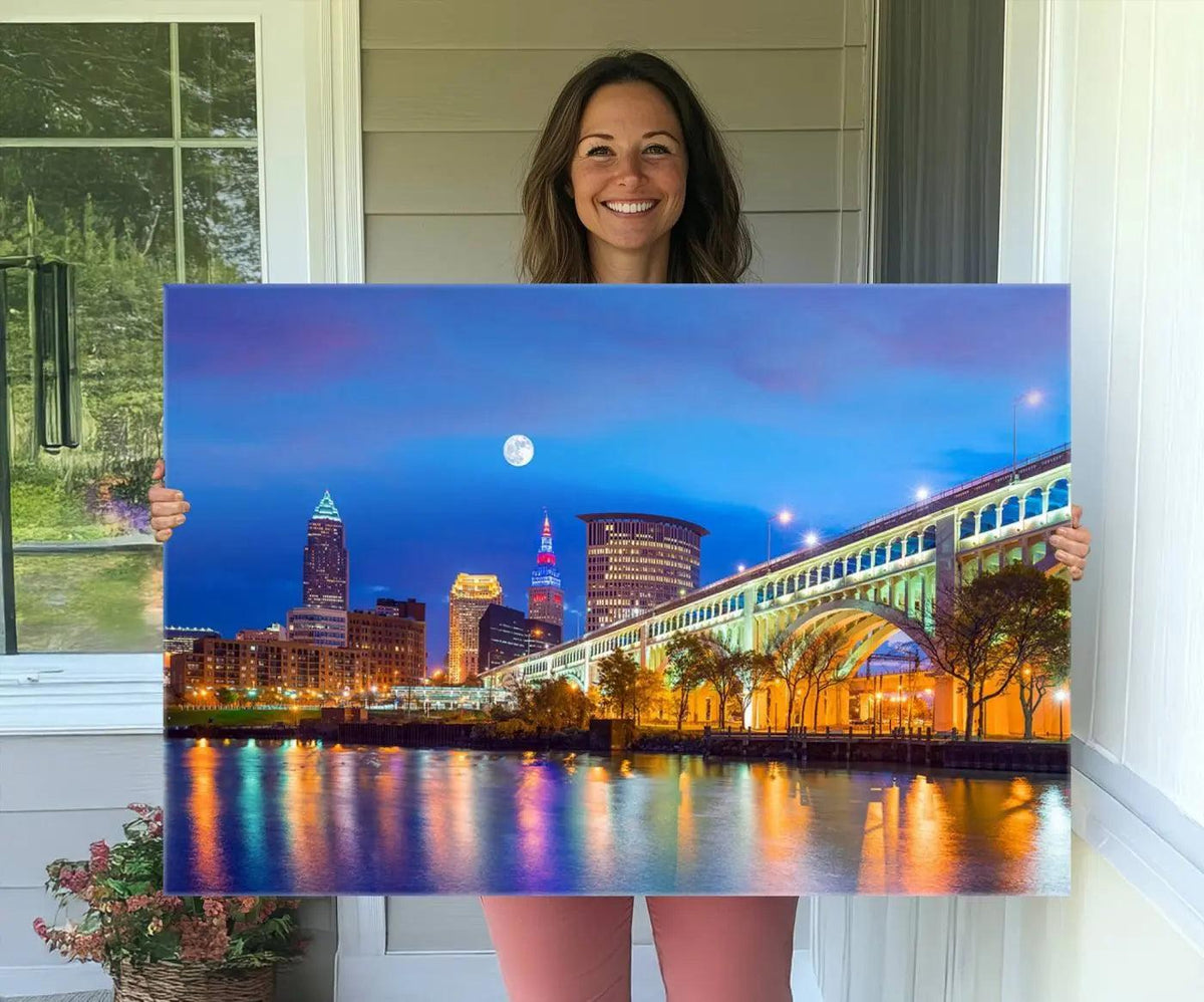 Cleveland Night Skyline Wall Art City Cityscape Canvas Print