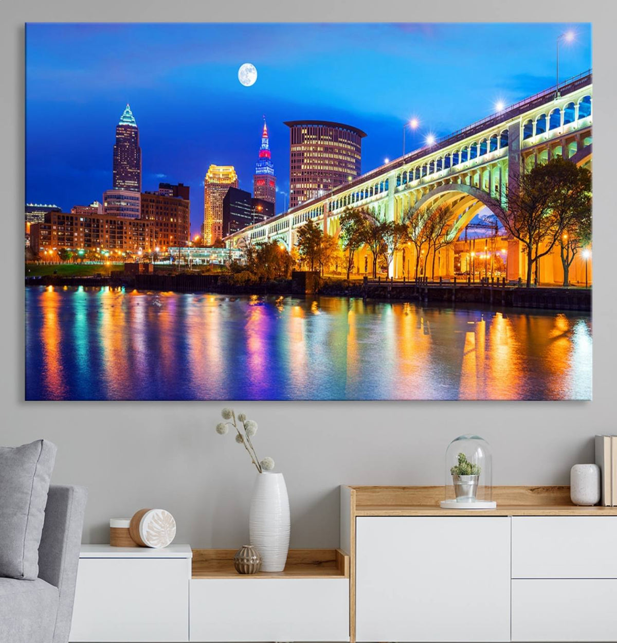 Cleveland Night Skyline Wall Art City Cityscape Canvas Print