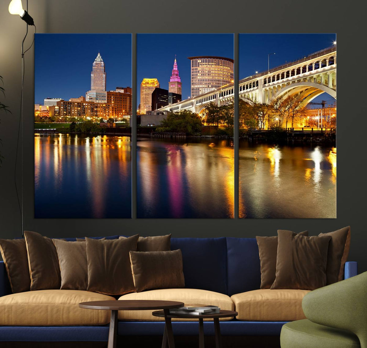 Cleveland Night Skyline Wall Art, City Cityscape Canvas