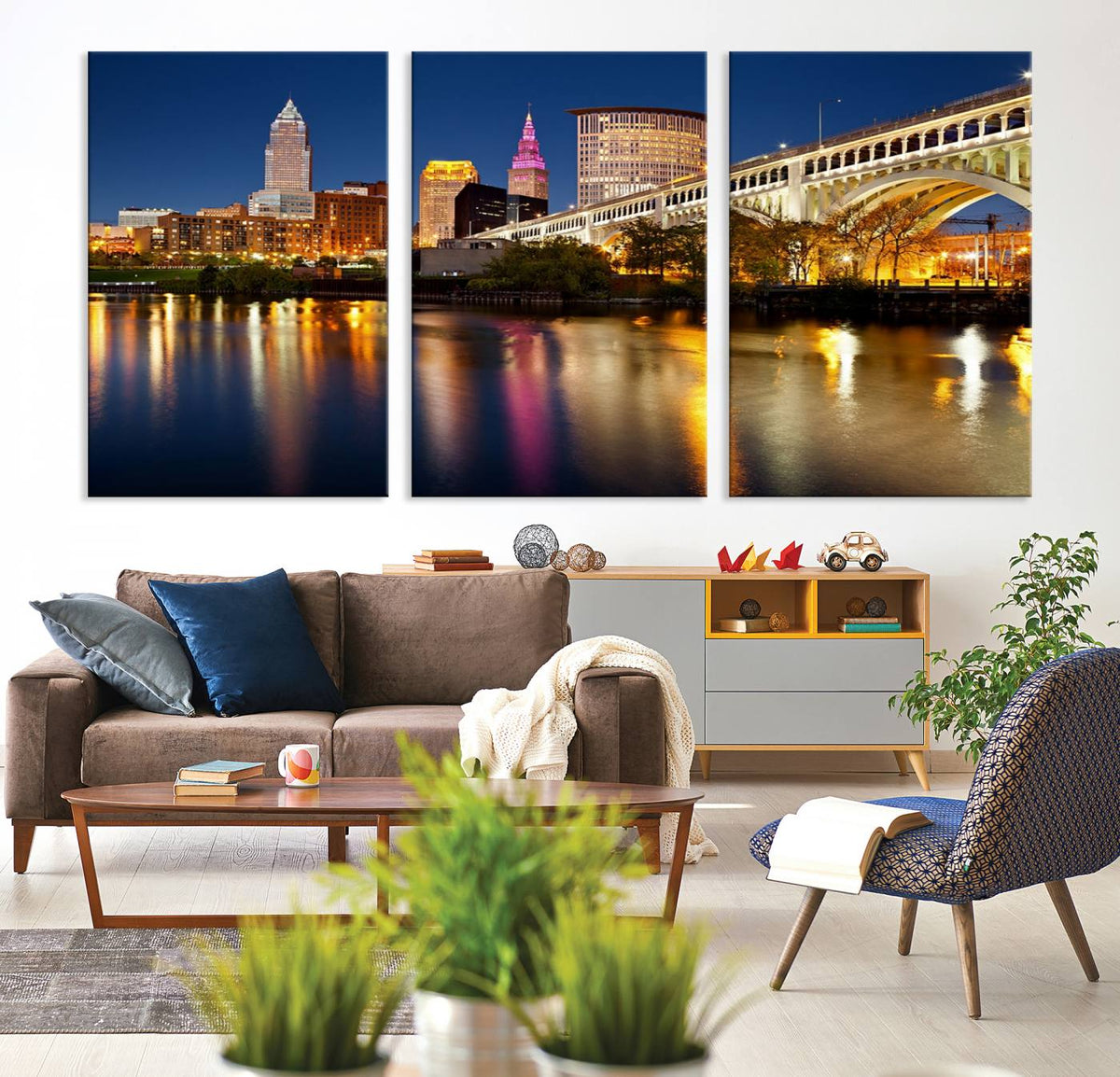 Cleveland Night Skyline Wall Art, City Cityscape Canvas