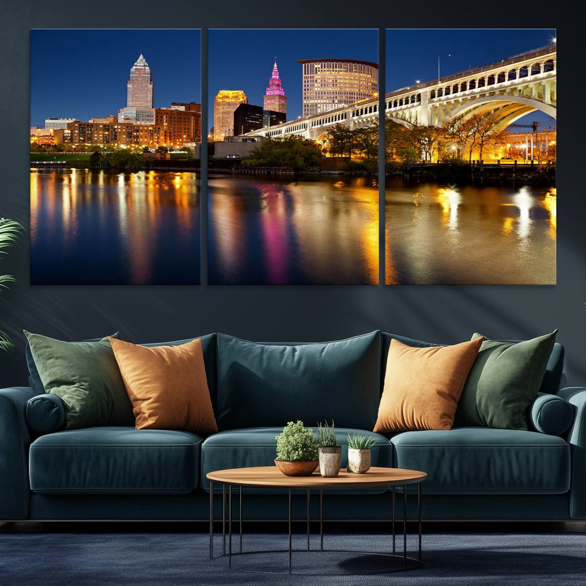 Cleveland Night Skyline Wall Art, City Cityscape Canvas