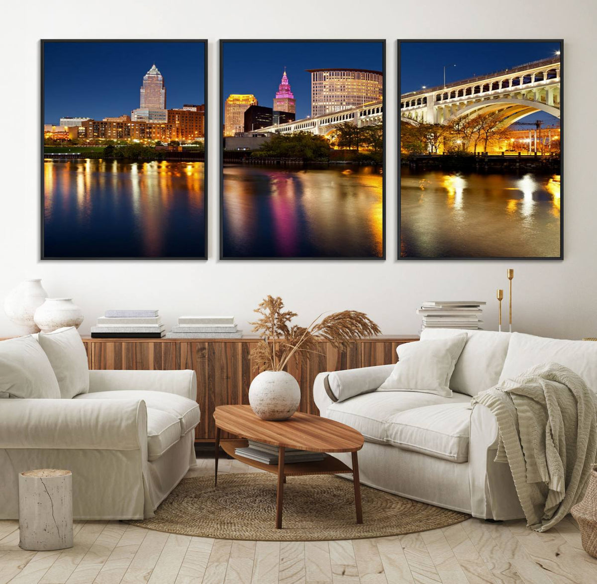 Cleveland Night Skyline Wall Art, City Cityscape Canvas