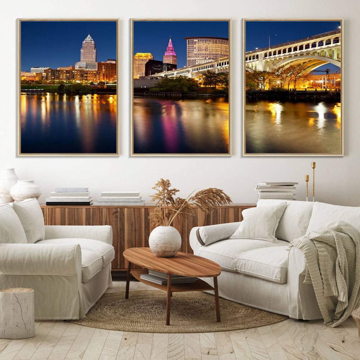 Cleveland Night Skyline Wall Art, City Cityscape Canvas