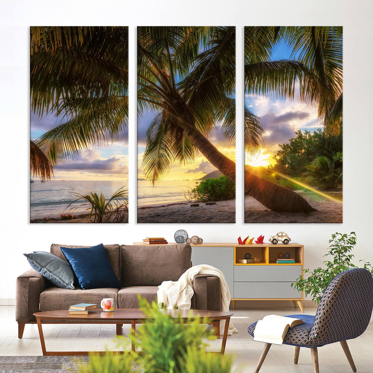 Coastal Sunset Palm Tree Giclee Canvas Print – Tropical