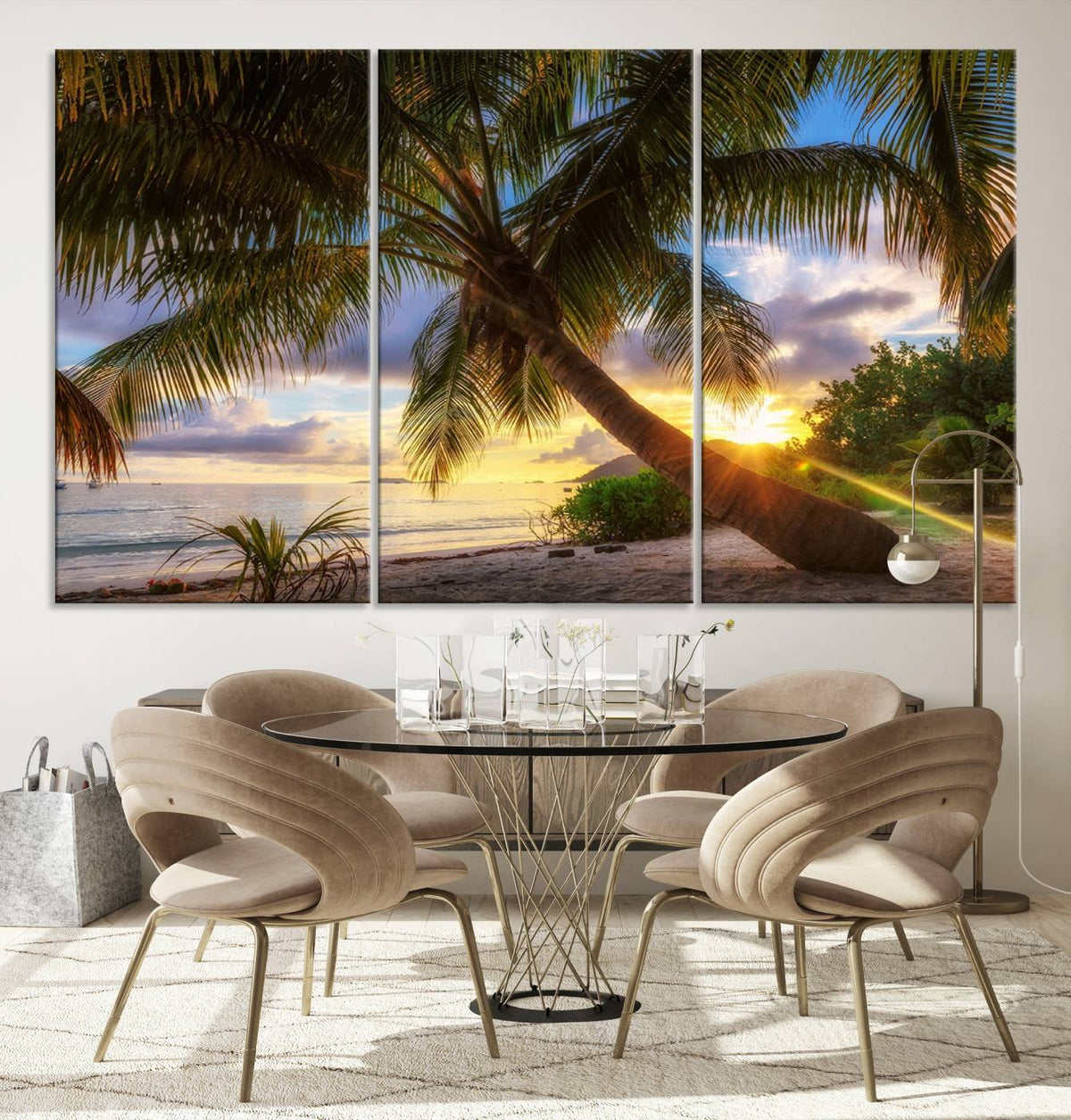 Coastal Sunset Palm Tree Giclee Canvas Print – Tropical