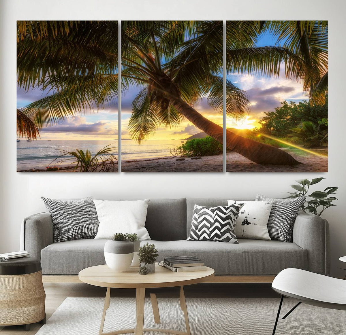 Coastal Sunset Palm Tree Giclee Canvas Print – Tropical