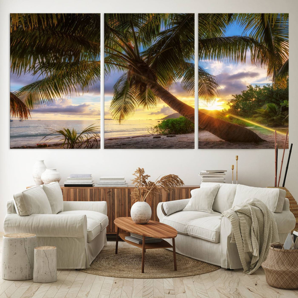 Coastal Sunset Palm Tree Giclee Canvas Print – Tropical