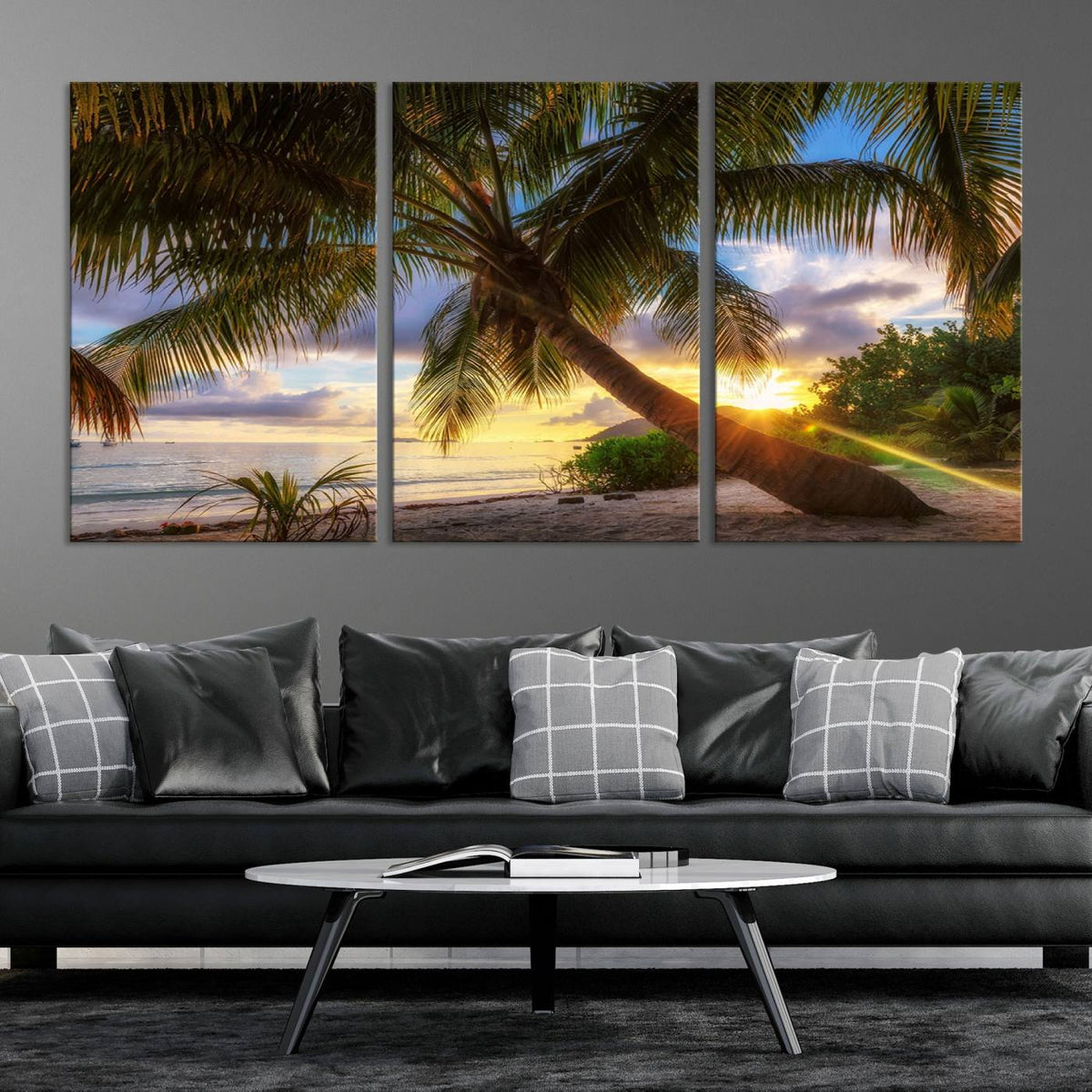 Coastal Sunset Palm Tree Giclee Canvas Print – Tropical