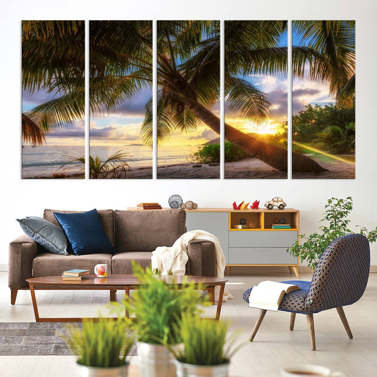 Coastal Sunset Palm Tree Giclee Canvas Print – Tropical