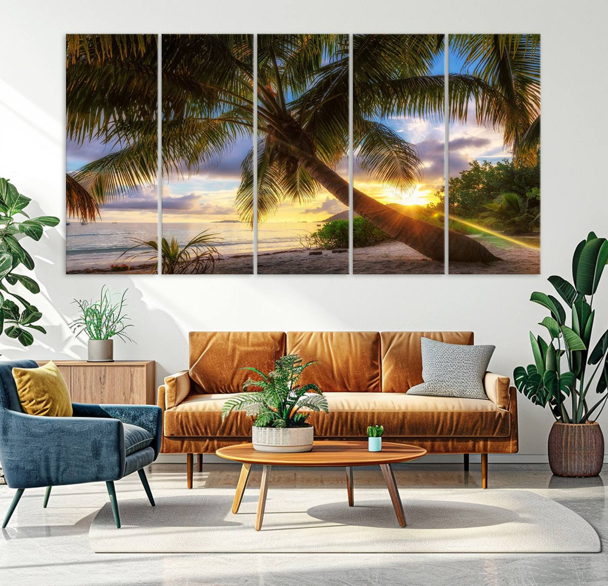 Coastal Sunset Palm Tree Giclee Canvas Print – Tropical