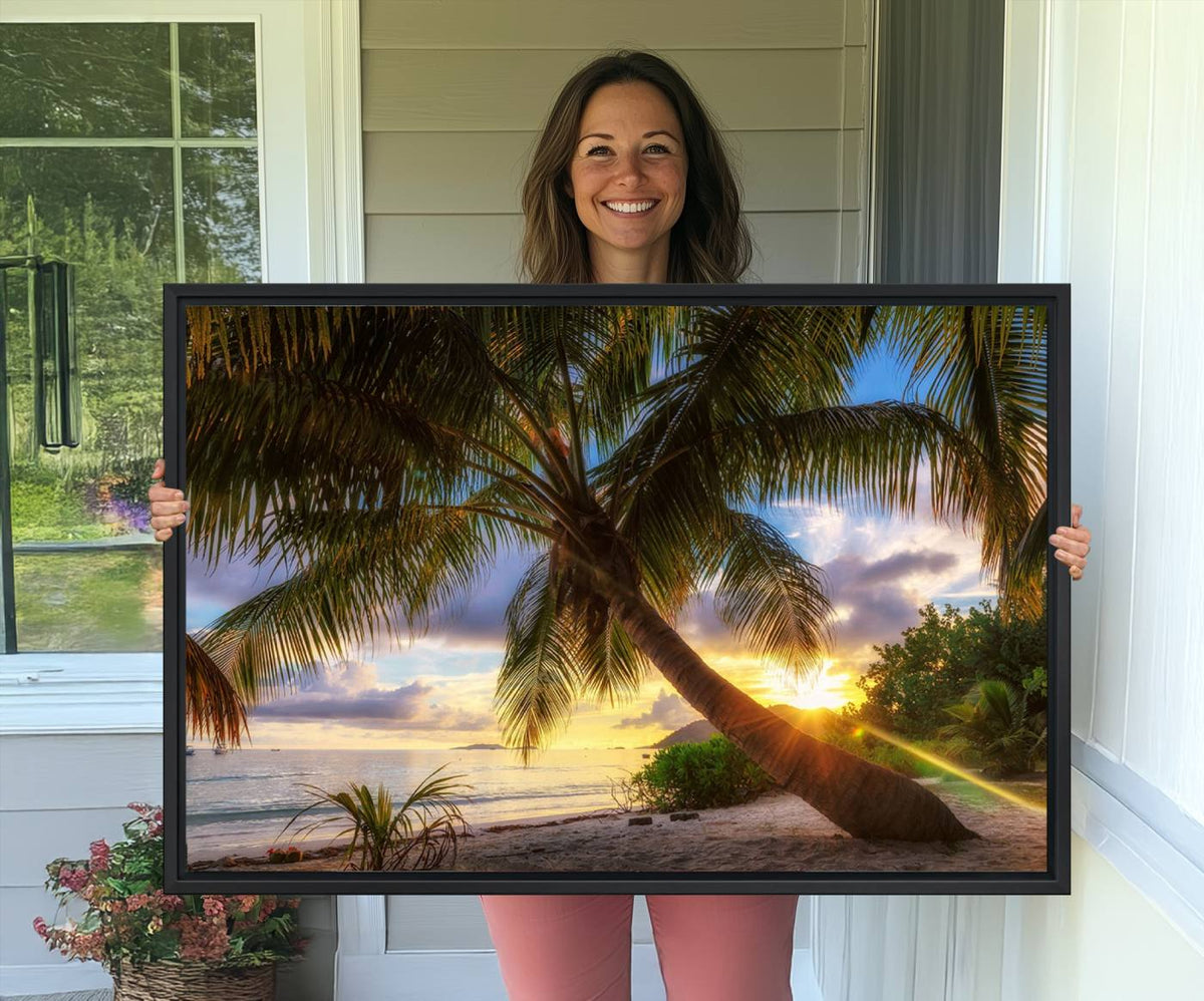 Coastal Sunset Palm Tree Giclee Canvas Print – Tropical