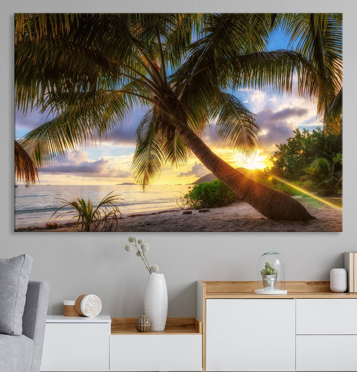 Coastal Sunset Palm Tree Giclee Canvas Print – Tropical