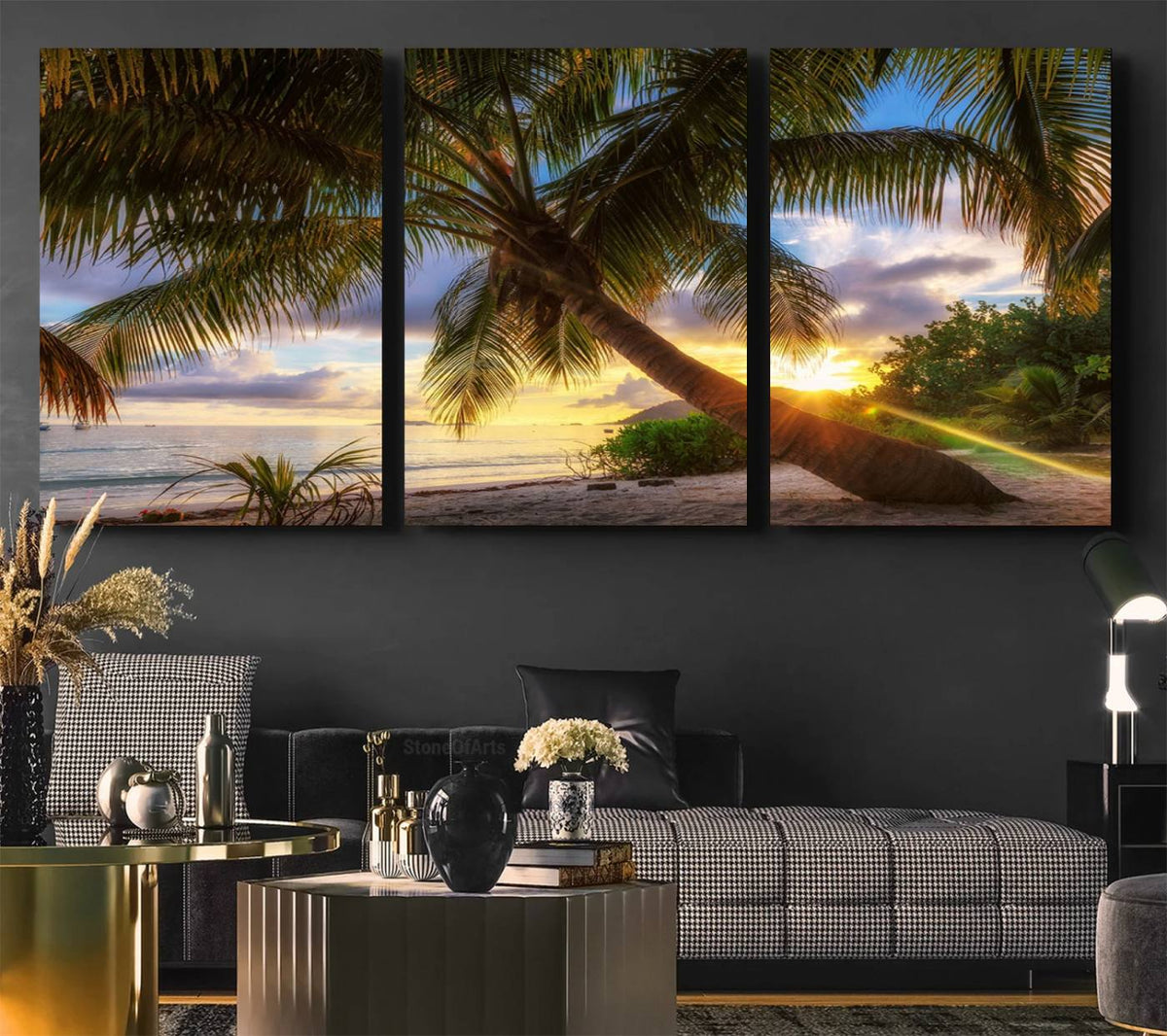 Coastal Sunset Palm Tree Giclee Canvas Print – Tropical