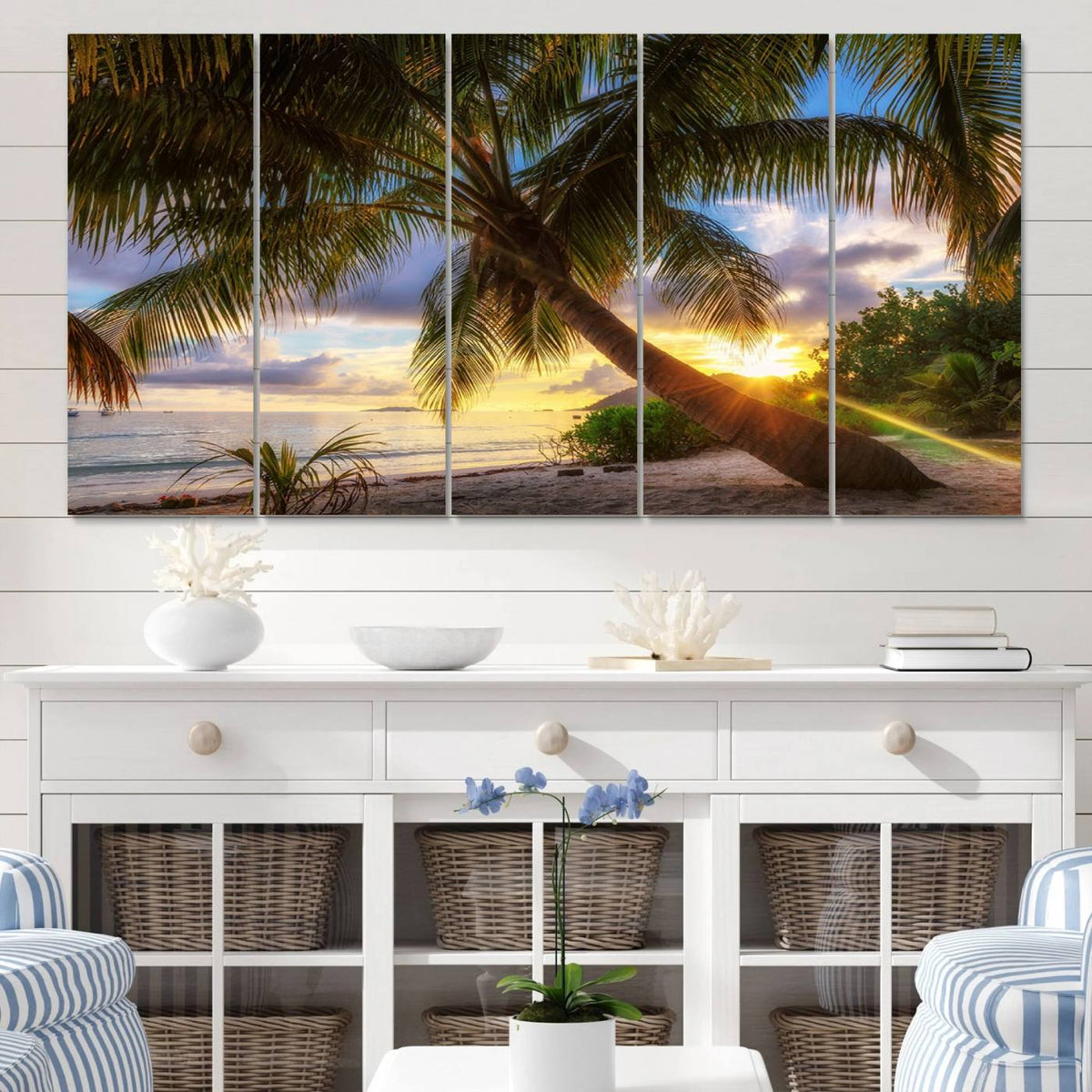Coastal Sunset Palm Tree Giclee Canvas Print – Tropical
