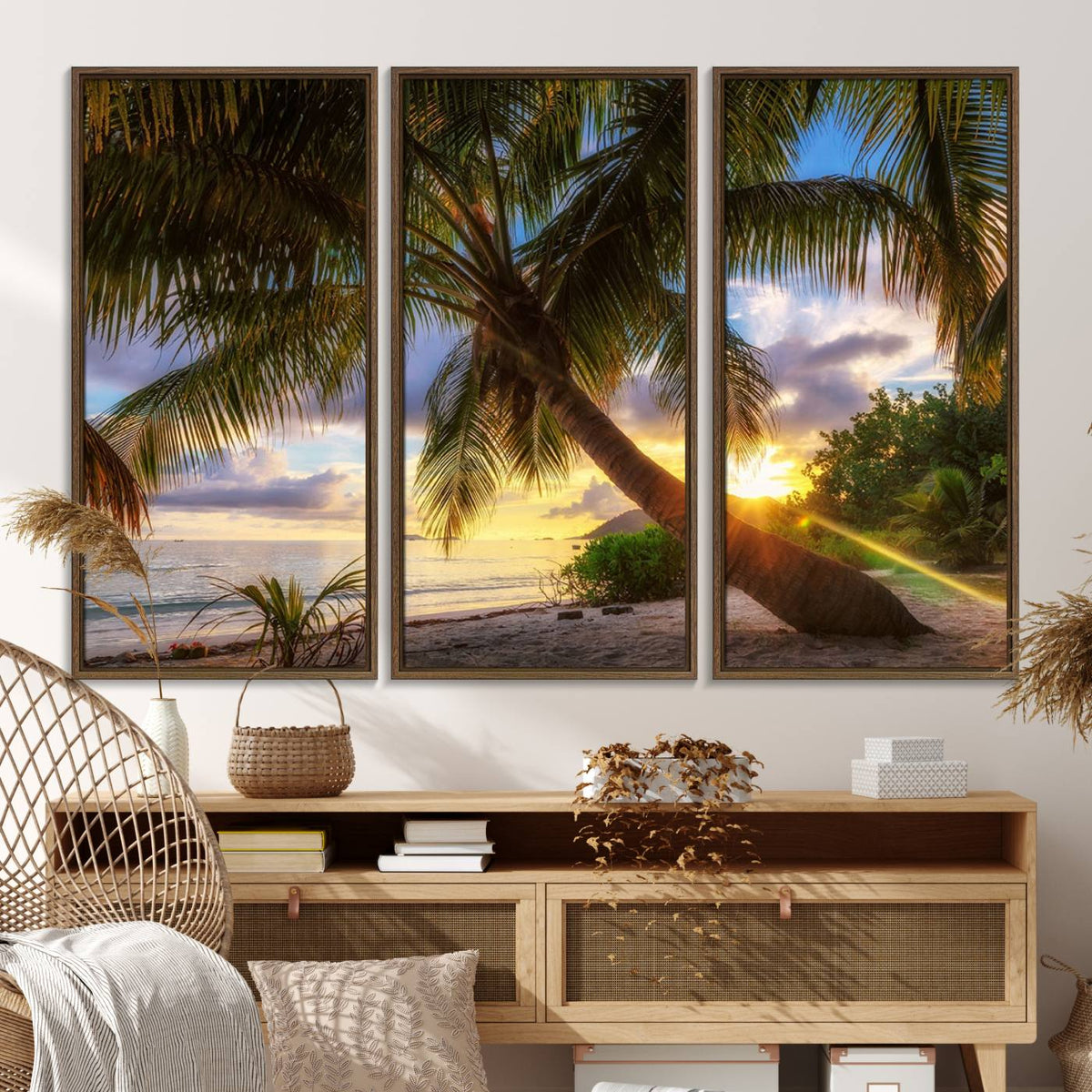 Coastal Sunset Palm Tree Giclee Canvas Print – Tropical