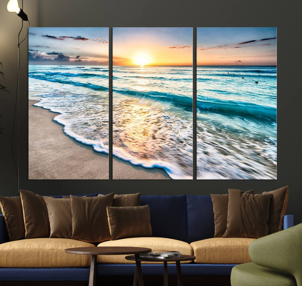 Coastal Sunset Wall Art Canvas, Ocean Beach Canvas Wall Art