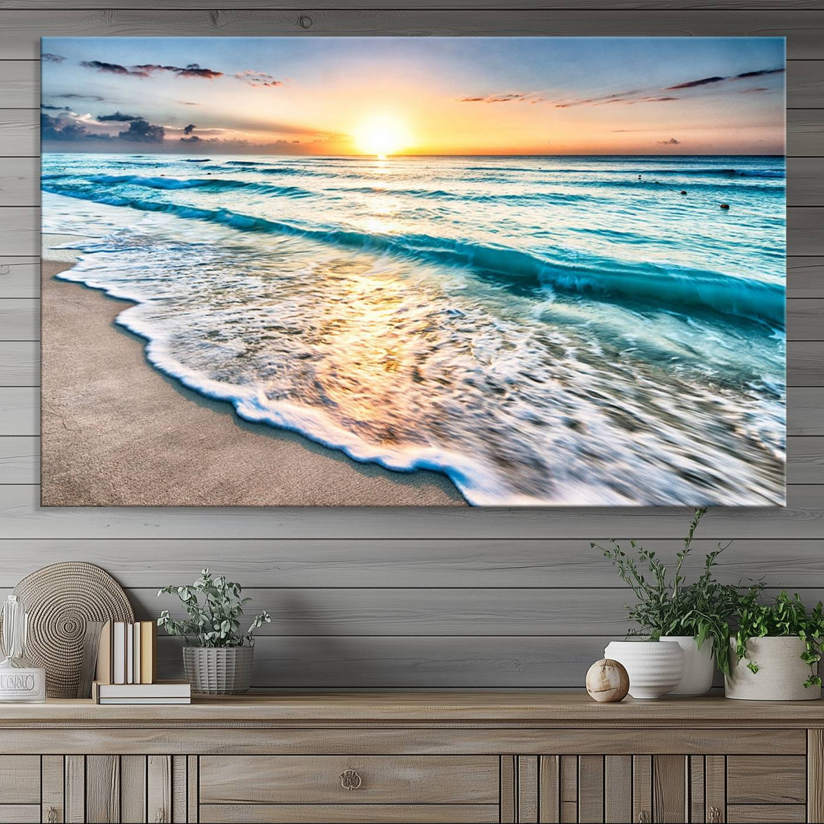 Coastal Sunset Wall Art Canvas, Ocean Beach Canvas Wall Art
