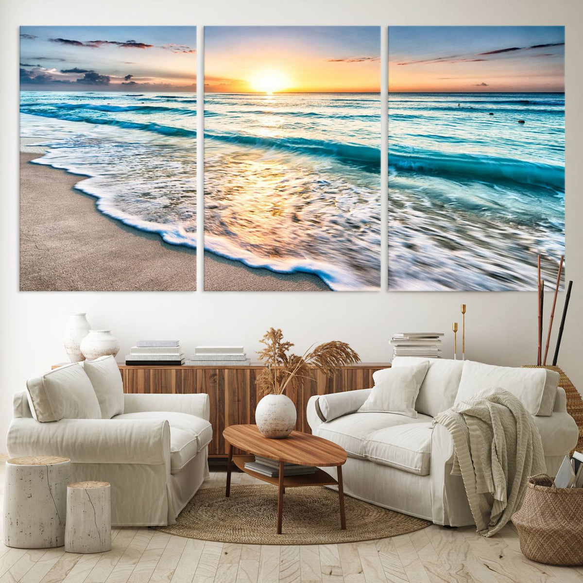 Coastal Sunset Wall Art Canvas, Ocean Beach Canvas Wall Art