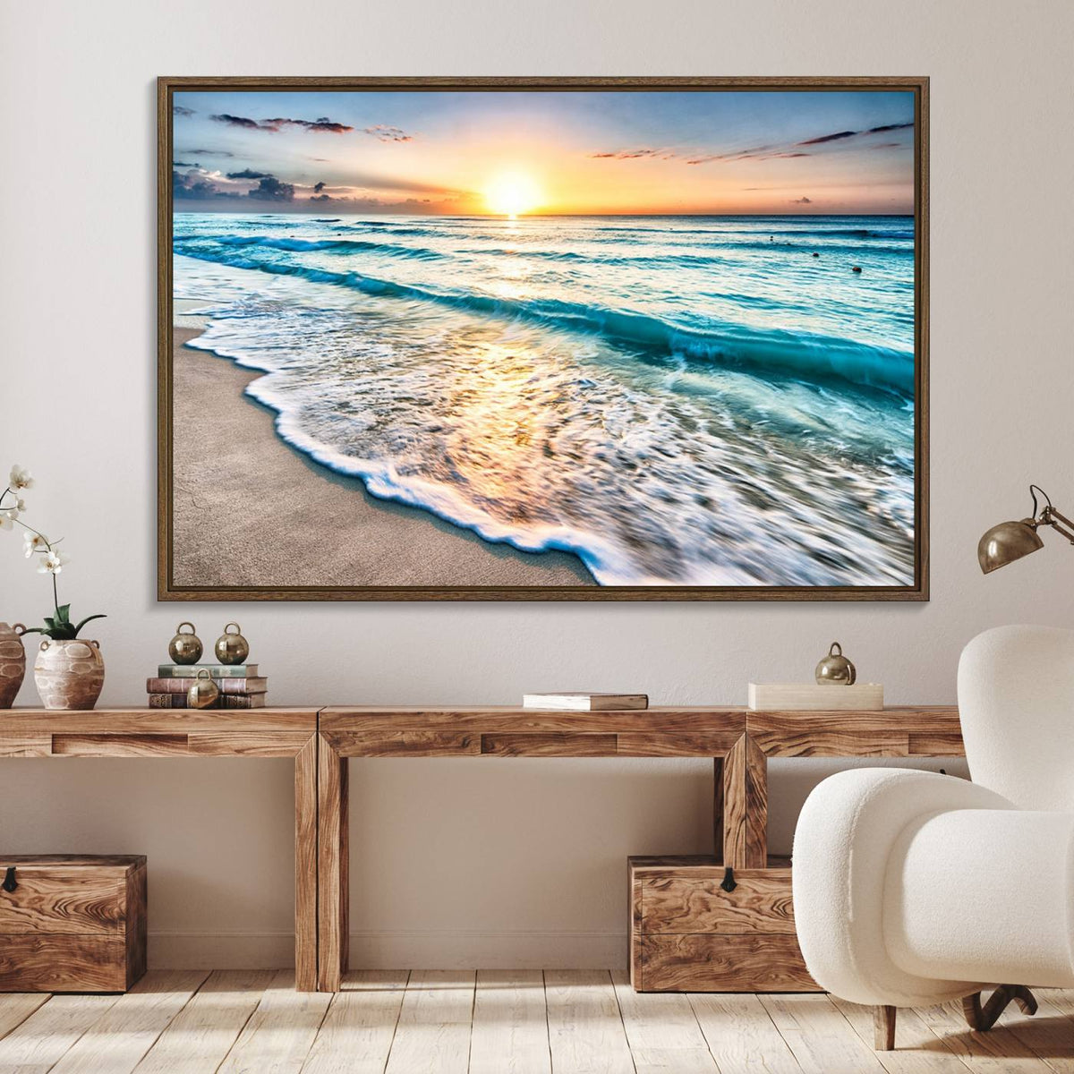 Coastal Sunset Wall Art Canvas, Ocean Beach Canvas Wall Art