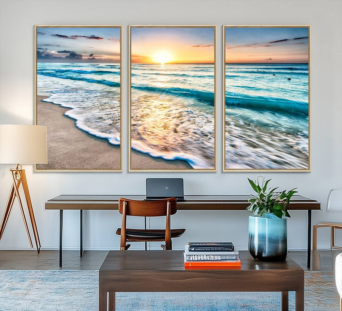 Coastal Sunset Wall Art Canvas, Ocean Beach Canvas Wall Art